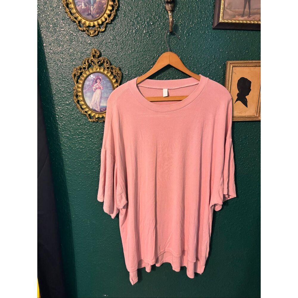 the foxy kind Shirt Womens OneSize Pink Ribbed Dolman Short Sleeve Tunic Top Ove